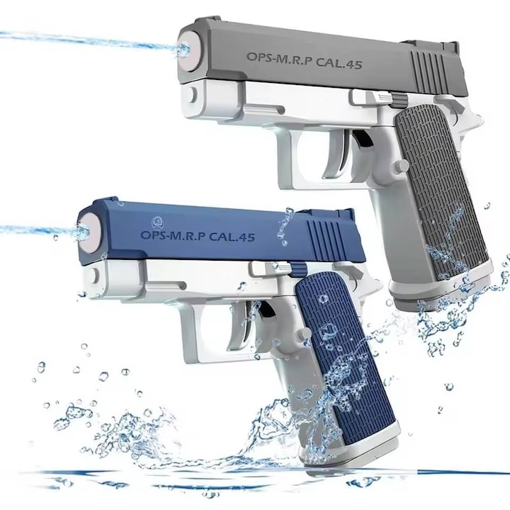 Pistol cu apa ergonomic si usor de utilizat in 2 culori, albastru si gri. Distractie garantata la Soare