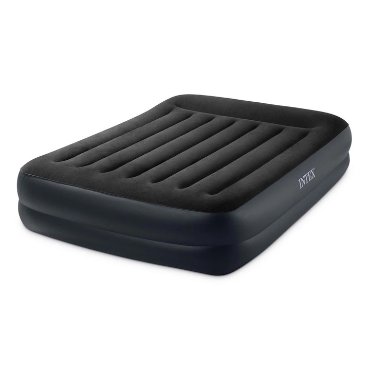 Saltea gonflabila Intex, confectionata din PVC si velur, Tehnologie FiberTech, cu pompa incorporata, 203 x 152 x 42 cm, negru