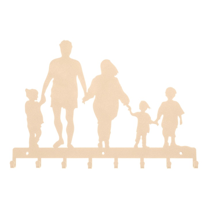 Cuier decorativ Happy Family, pentru hol, crem, cu 8 agatatori, 40 x 28 cm