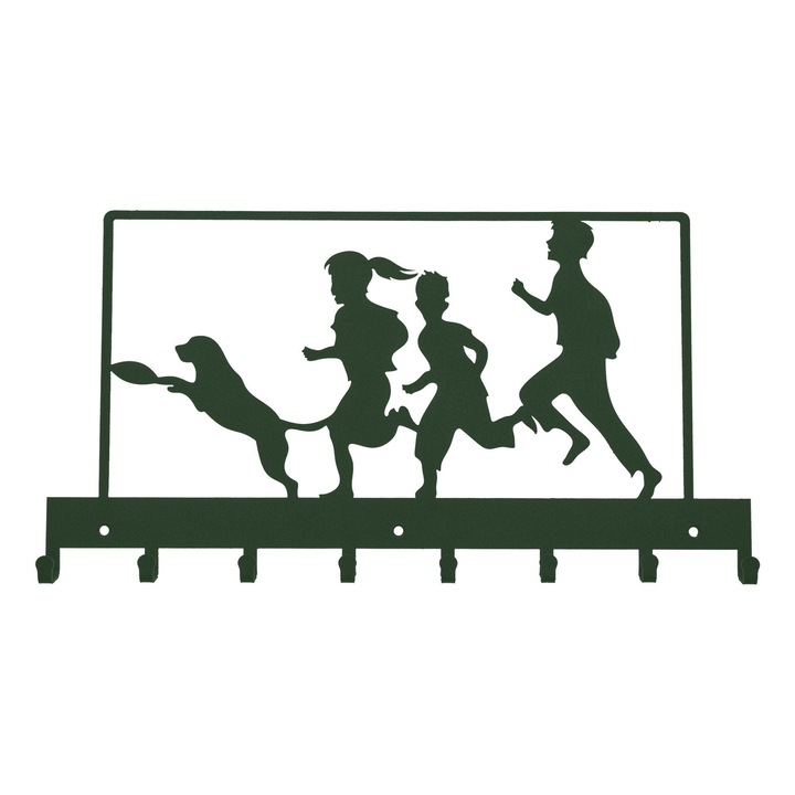 Cuier decorativ Copii, pentru hol, verde, cu 8 agatatori, 40 x 20.7 cm