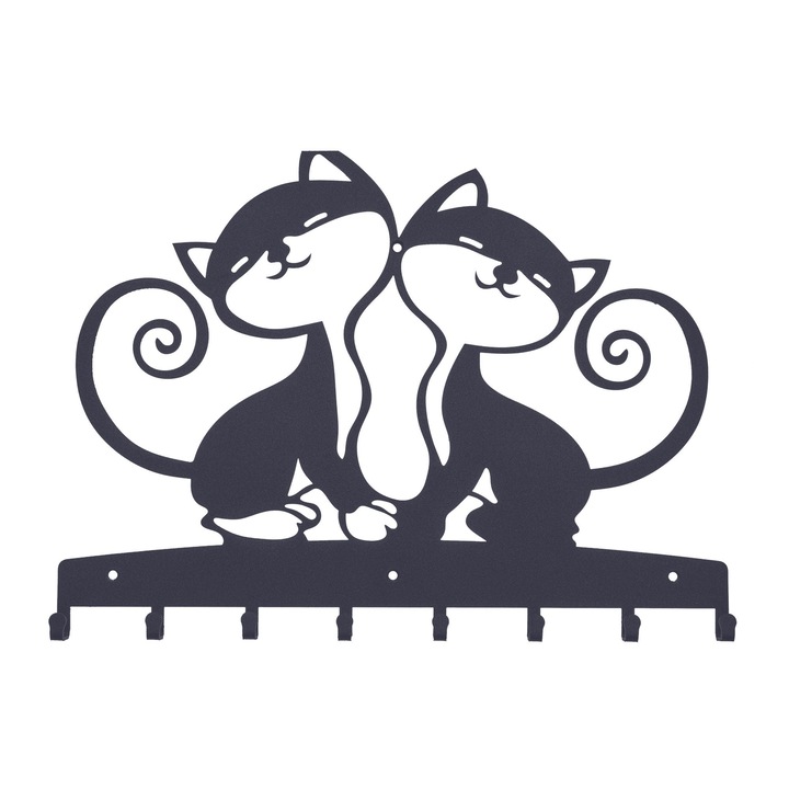 Cuier decorativ Pisicute, pentru hol, gri, cu 8 agatatori, 40 x 30 cm