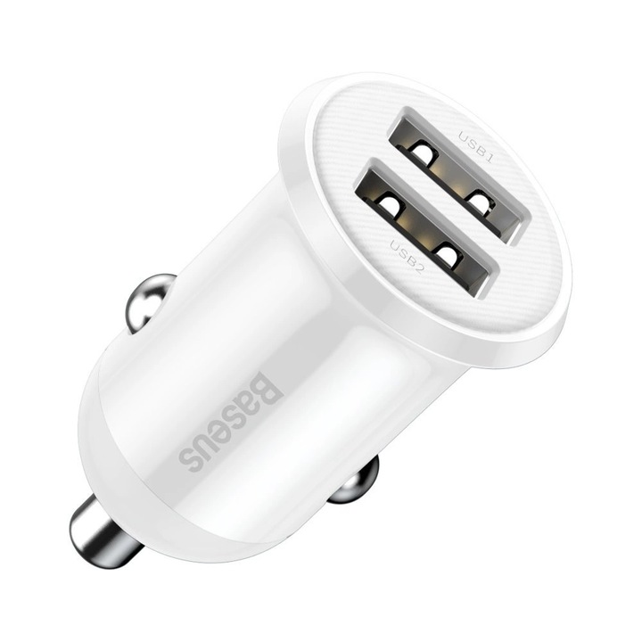 Baseus CCALLP-02 mini - szivartöltő fej, 2XUSB, 4, 8A - fehér