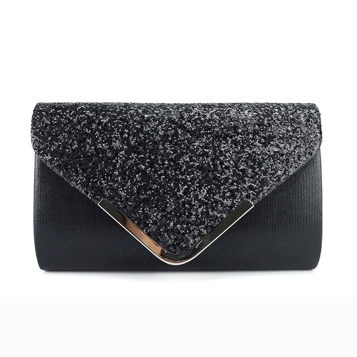 Елегантна черна дамска клъч чанта, 21.5 x 14 x 5 см