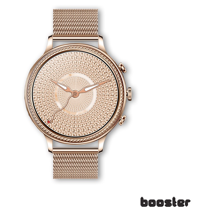 Смарт часовник Booster Elegance Watch за жени – Смарт часовник с Bluetooth разговори, наблюдение на здравето и елегантен дизайн, Bluetooth смарт часовник с диаманти за Android и iOS телефони, фитнес тракер за спортове на открито с пулс, розово злато