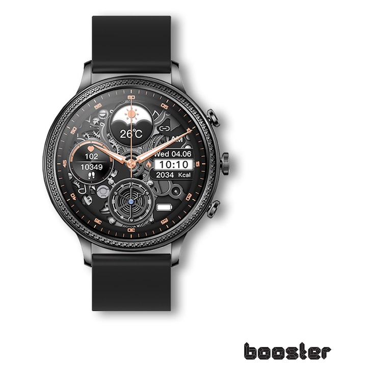 Booster Elegance Watch Smartwatch за жени - Смарт часовник с Bluetooth разговори, наблюдение на здравето и елегантен дизайн Diamonds Bluetooth Smartwatch за Android и Ios телефони, фитнес тракер за спортове на открито с пулс, черен