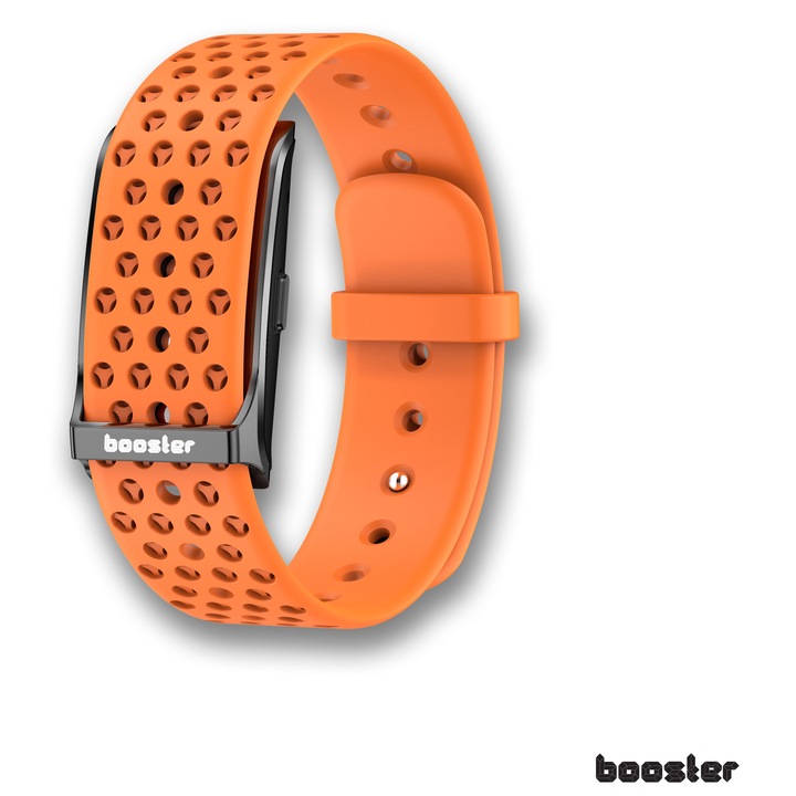 Bratara inteligenta Booster pentru sanatate, dispozitiv portabil de urmarire a activitatii si fitnessului pentru modul multi-sport, monitorizare continua automata a datelor de sanatate pe tot parcursul zilei, imbunatatirea somnului, Orange Silicone