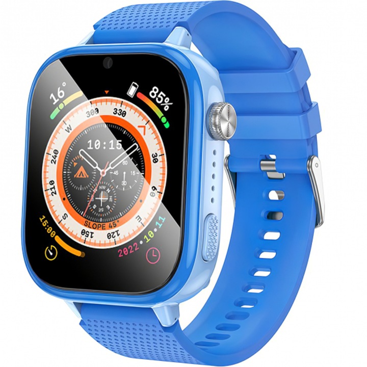 Smartwatch HOCO Y101 Kids Call, Bluetooth, Ecran 2.5D 1.83", 1GB RAM, 16GB Flash, GPS, Wi-Fi, 4G microSIM (Albastru)