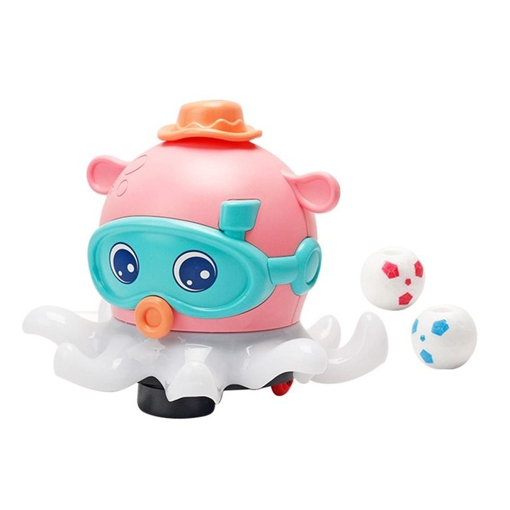 Интерактивна играчка октопод, с 2 топки, електрическа играчка с музика, розова, за деца, 17 см, dalimag