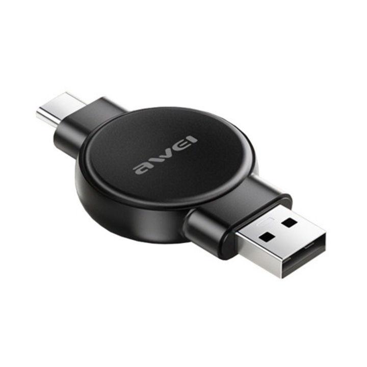 Awei asztali töltő usb+type-c, 2.5w, wireless, mágneses, samsung watch töltő/apple watch töltő, fekete