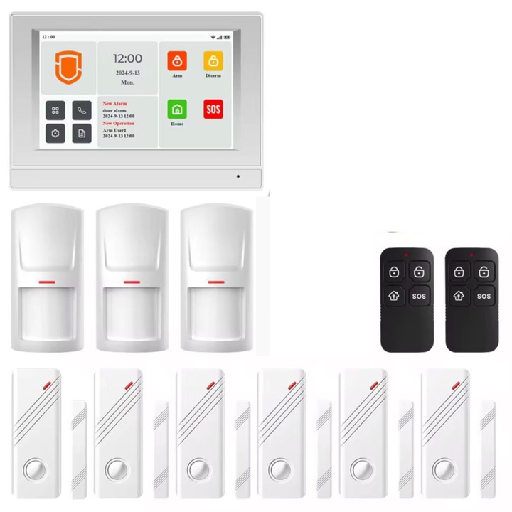 Sistem de Alarma smart cu Ecran Tactil IPS de 7", Control de la Distanta prin Aplicatie, Compatibilitate cu Alexa si Google Assistant, Actualizari OTA, Sirena Integrata 115 dB, Suport pentru pana la 200 de Accesorii Wireless si Instalare Flexibila