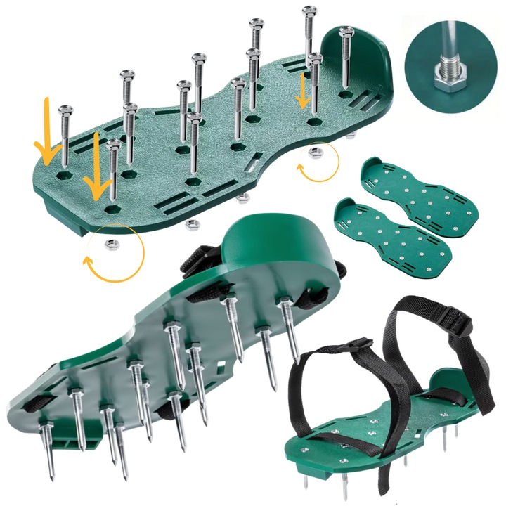 Aerator de gazon, 26 colti din otel, set cu 2 bucati, dimensiune universala 36-46, 5.2 cm