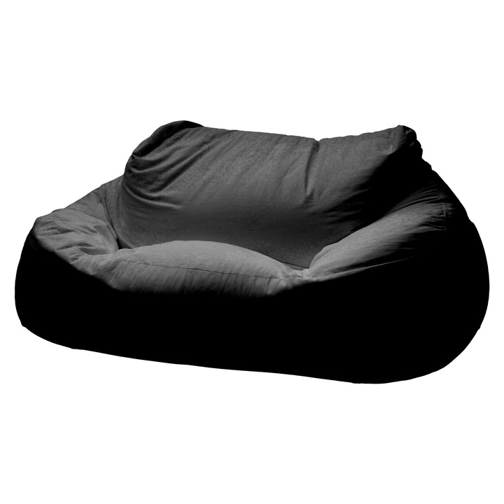 ZigZag Babzsák kanapé 2 személyes Puma bútorszövet, levehető, mosható huzat, polisztirol gyöngy töltet, fekete