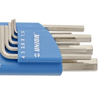 Set de 10 chei Unior, locas hexagonal in suport de plastic 1.5 - 12 mm Set de 10 chei Unior, locas hexagonal in suport de plastic 1.5 - 12 mm