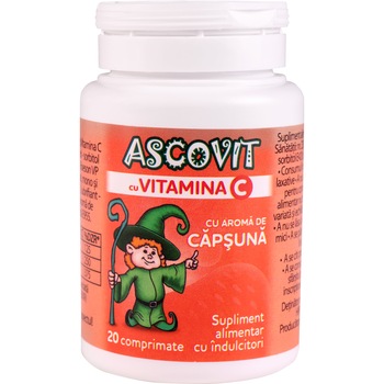 Supliment alimentar copii Ascovit Vitamina C, 100mg, capsuni, 20 comprimate masticabile Supliment alimentar copii Ascovit Vitamina C, 100mg, capsuni, 20 comprimate masticabile