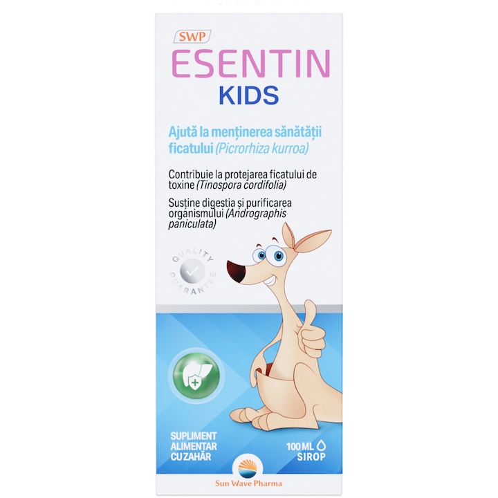 Esentin Kids Sirop, Sun Wave Pharma, Picrorhiza kurroa, pentru sănătatea ficatului, 100 ml