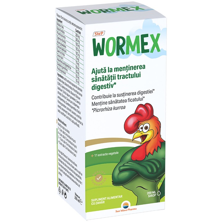 Wormex, Sun Wave Pharma, Cyperus rotundus, Punica granatum pentru eliminarea pe cale naturala a parazitilor intestinali, telina, chimion, 200 ml sirop