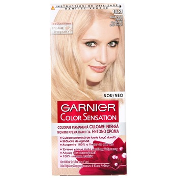 Vopsea de par permanenta cu amoniac Garnier Color Sensation 10.21 Blond Perlat Delicat, 110 ml Vopsea de par permanenta cu amoniac Garnier Color Sensation 10.21 Blond Perlat Delicat, 110 ml