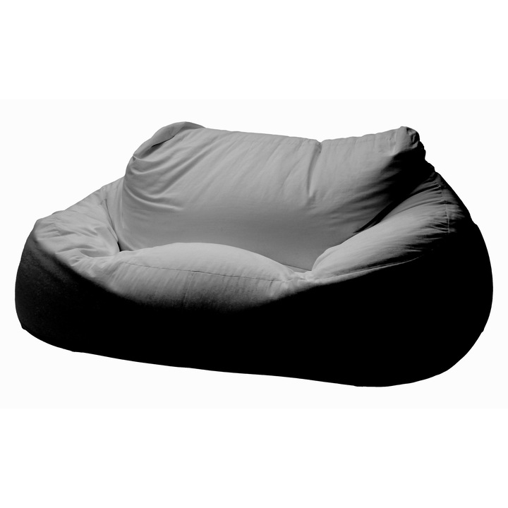 ZigZag Babzsák kanapé 2 személyes Puma bútorszövet, levehető, mosható huzat, polisztirol gyöngy töltet, szürke