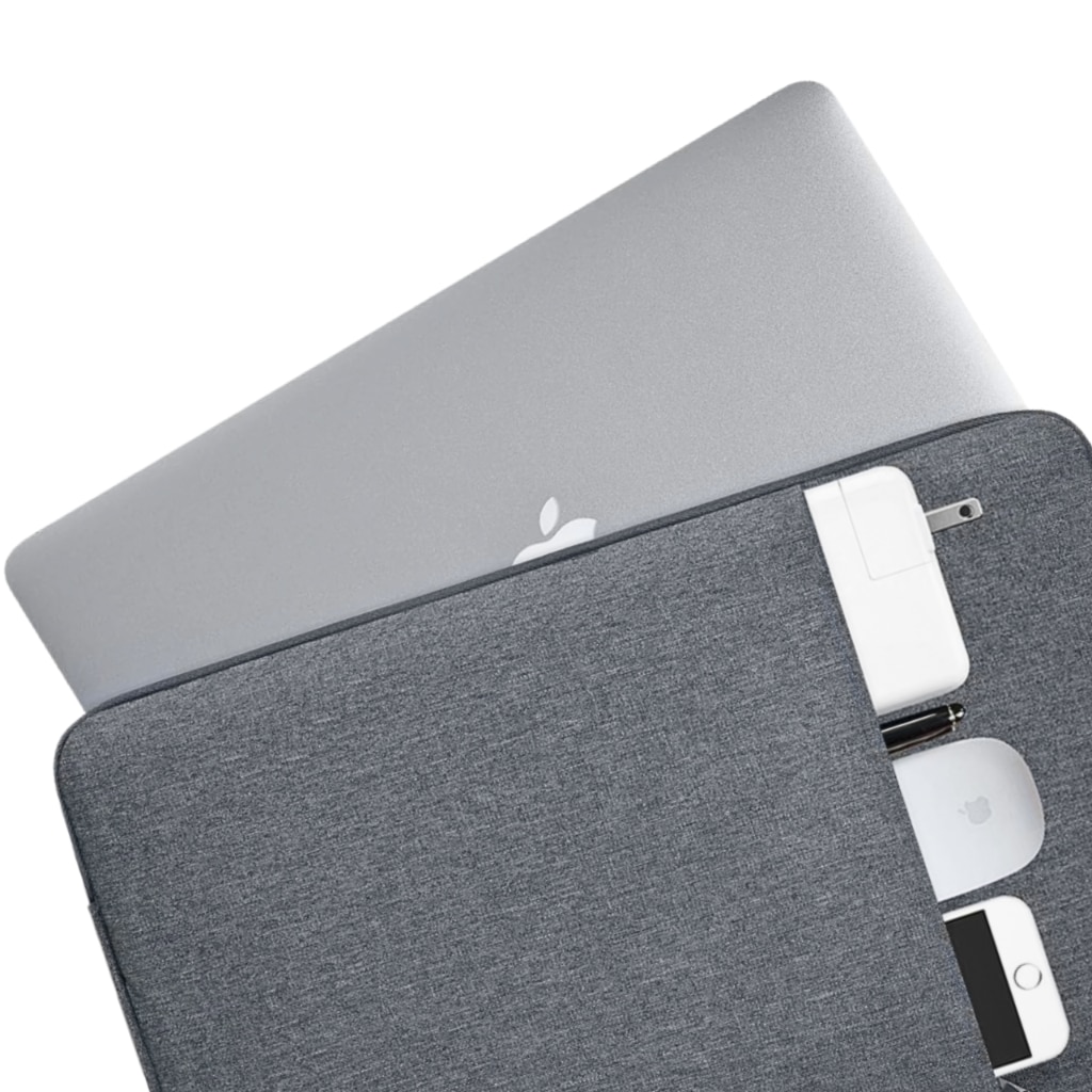 Etui laptop 15-16 inch, gri, cu buzunare, dimensiuni 37x27x3cm, greutate 0,230g