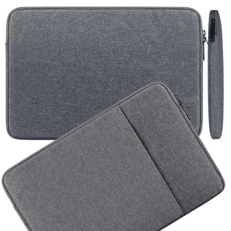 Etui laptop 15-16 inch, gri, cu buzunare, dimensiuni 37x27x3cm, greutate 0,230g