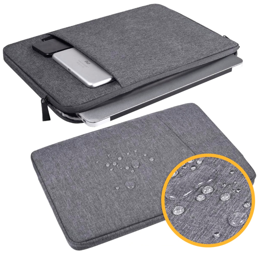 Etui laptop 15-16 inch, gri, cu buzunare, dimensiuni 37x27x3cm, greutate 0,230g