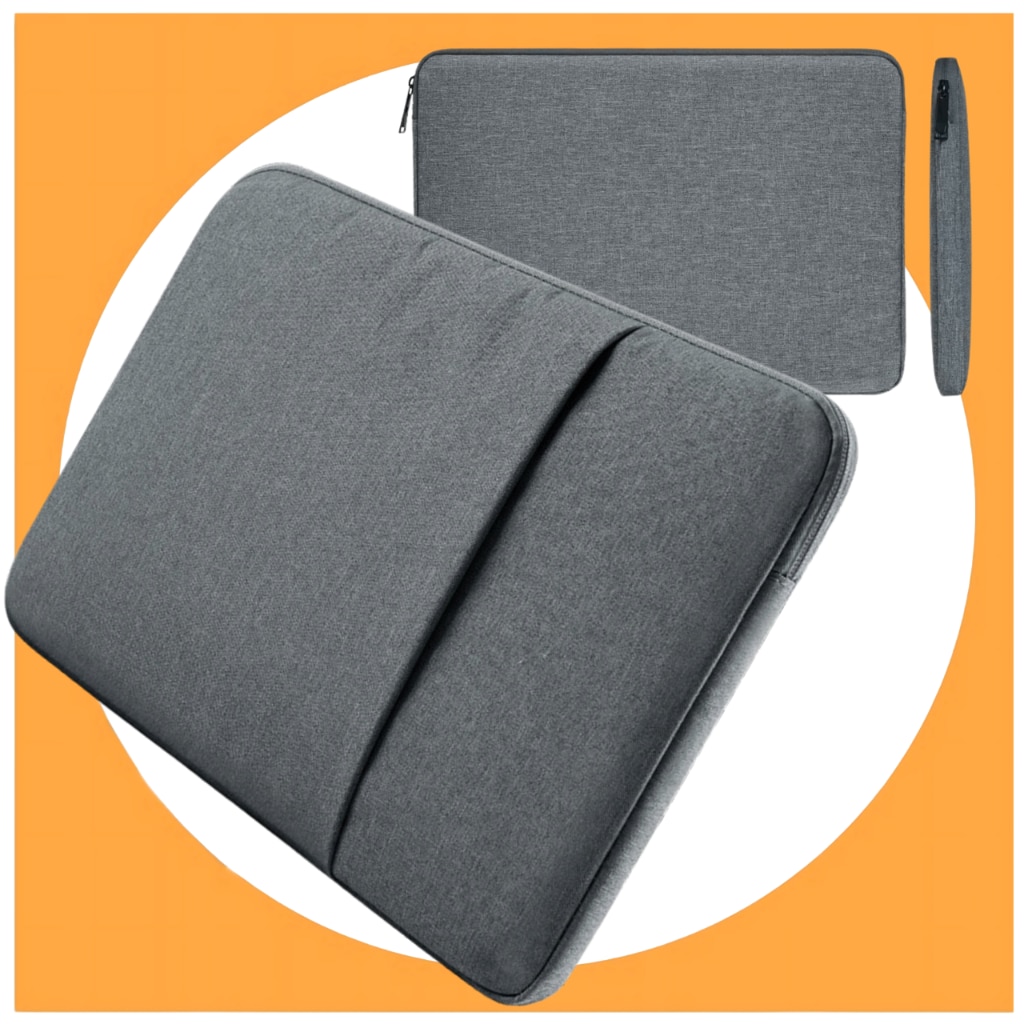 Etui laptop 15-16 inch, gri, cu buzunare, dimensiuni 37x27x3cm, greutate 0,230g