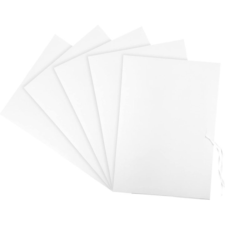 Set Dosare De Desen A4, Netuno, Cu Panglica Carton 250G, Dimensiuni 230x320 mm, multifunctional, Utilizare Birou, Acasa, Scoala, Ideal Pentru Copii Si Adulti, Alb/Gri, 5 buc