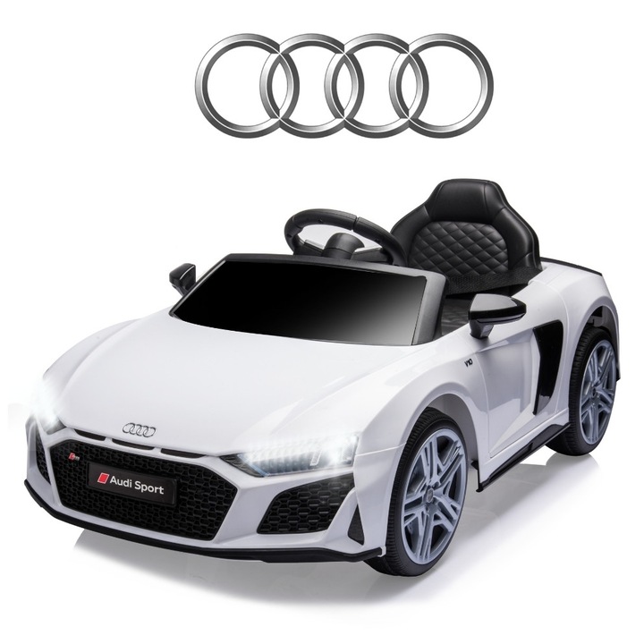 Audi R8 Spyder elektromos autó, 1 ülés, 3 sebesség, fehér, 107x55x48cm