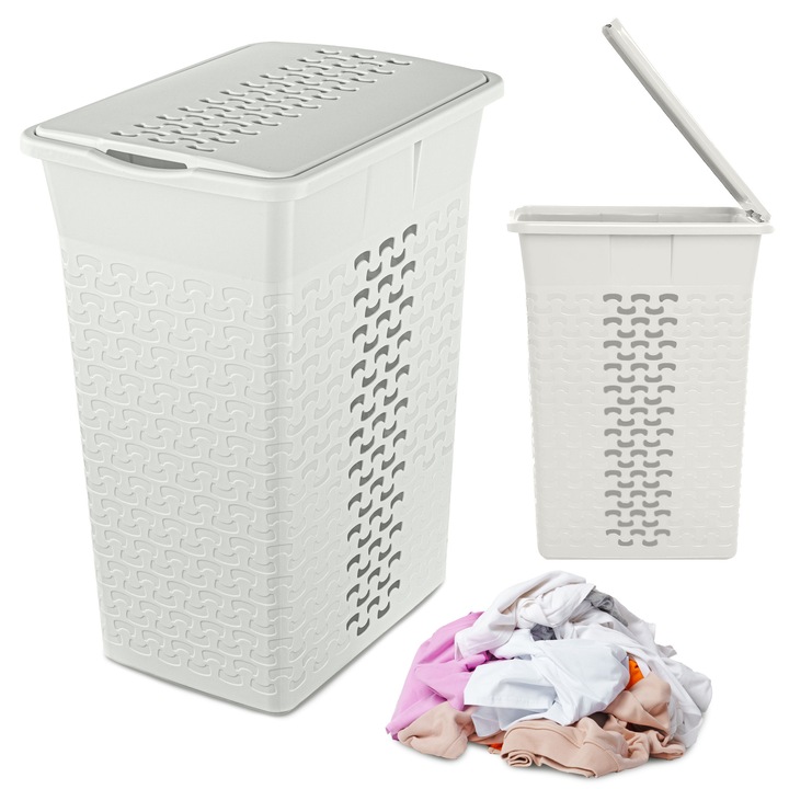 Cos De Rufe, Edanti, 35 L, Ratan, Pentru Baie, Plastic, Alb