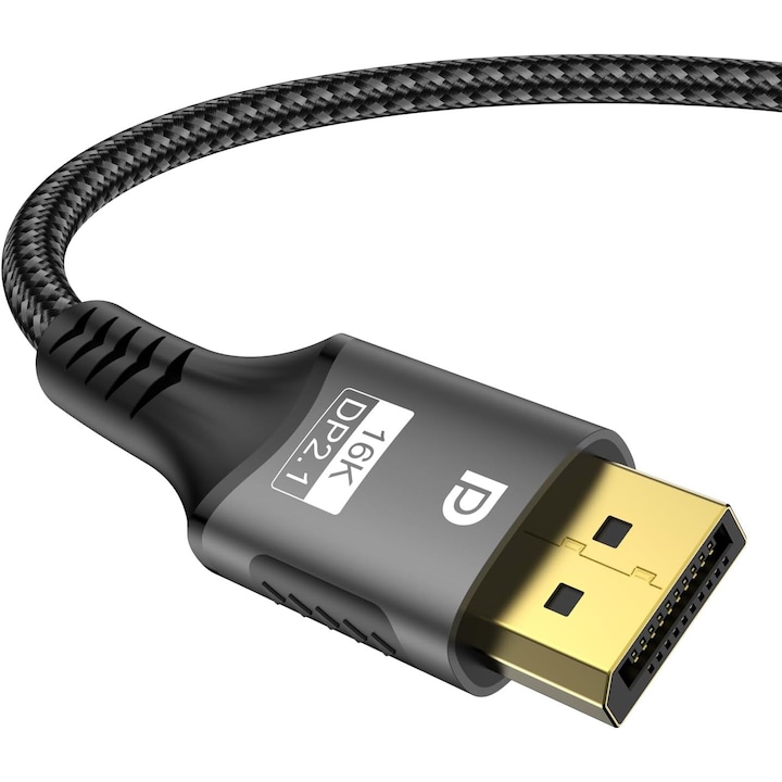 DisplayPort 2.1 kábel 16K, PsAyl®, 16K 30Hz, 10K 60Hz, 8K 120Hz, 4K 240Hz apa-apa, HDR 80Gbps, 2 m, szürke/fekete