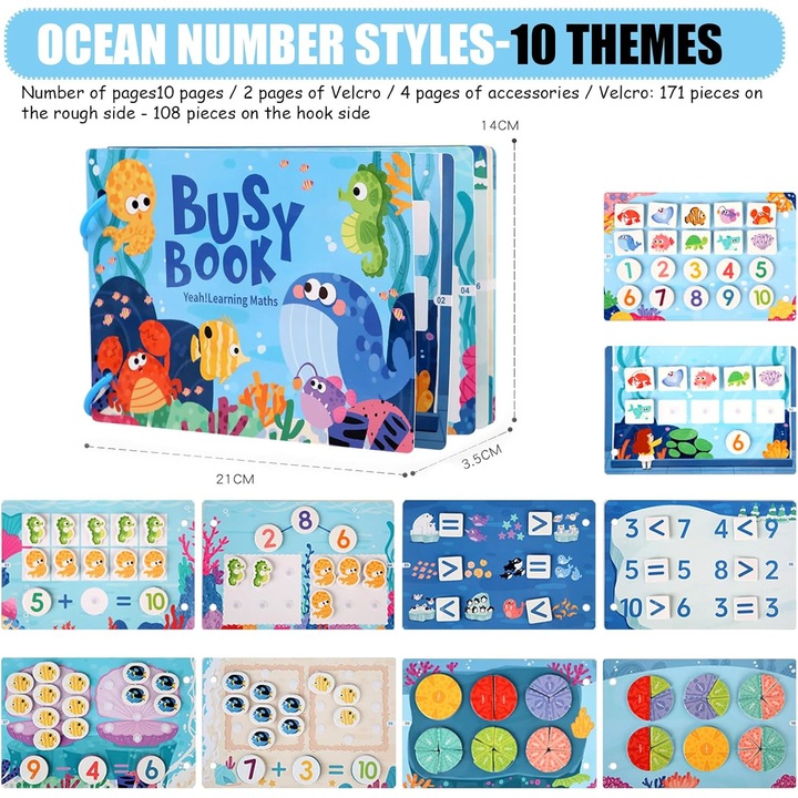 Образователна книжка със задачи за деца, дигитална морска тема, учебни игри, 3-6 години, комплект пъзели