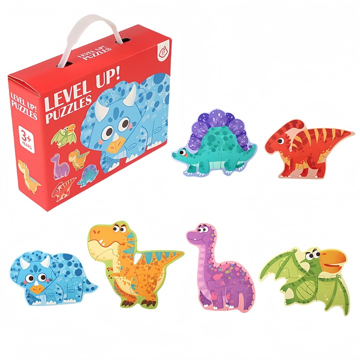 Образователен пъзел Dino Discovery, комплект 6 в 1, ярки илюстрации, 3-6 години, с чанта за съхранение