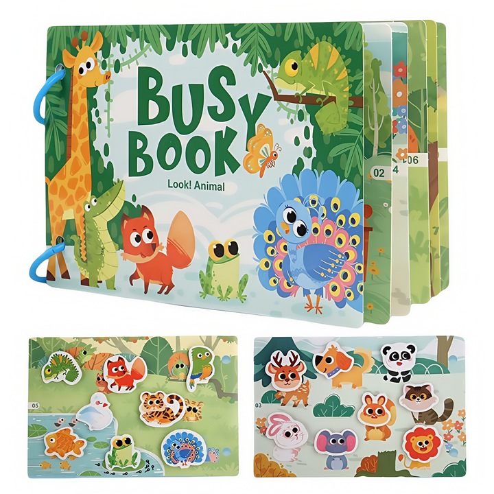 Carte activitati educationale pentru copii 3–6 ani, tema animale de padure, jocuri educative cu stickere reutilizabile, puzzle inva-QiFeng™