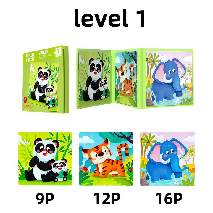 Carte Puzzle Magnetica Educativa, Nivel 1 (37 Piese), Tema Animale, Joc Montessori cu Piese Magnetice-QiFeng™