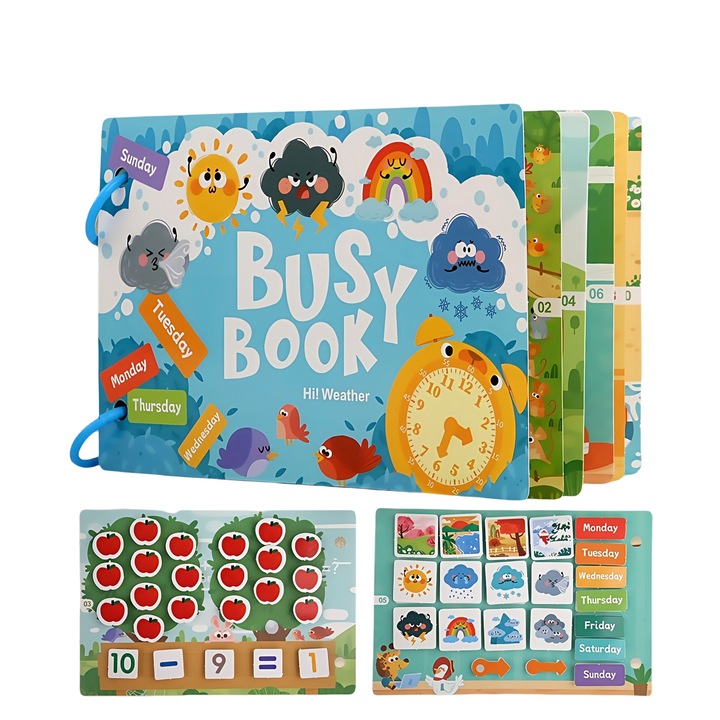 Carte activitati educationale pentru copii 3–6 ani, invatarea orei si timpului, jocuri educative cu stickere reutilizabile, set puzzle-QiFeng™