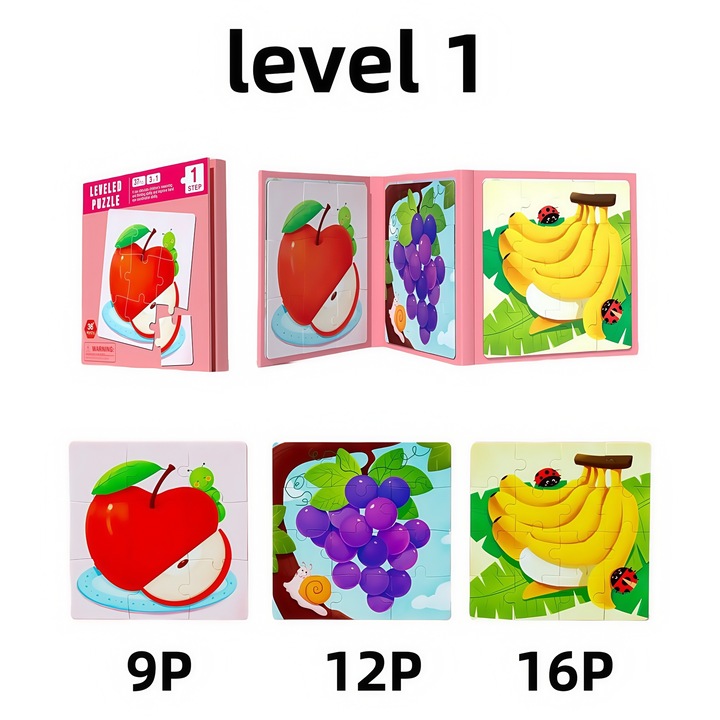 Магнитен пъзел 3 в 1, 37 части, сгъваем дизайн, за пътуване, цветни илюстрации, за деца над 4 години