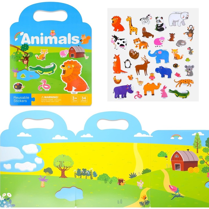 Set de Stickere 3D Reutilizabile, Joc Educational cu Stickere Gelatinoase, Animale, Non-toxic, Waterproof-QiFeng™