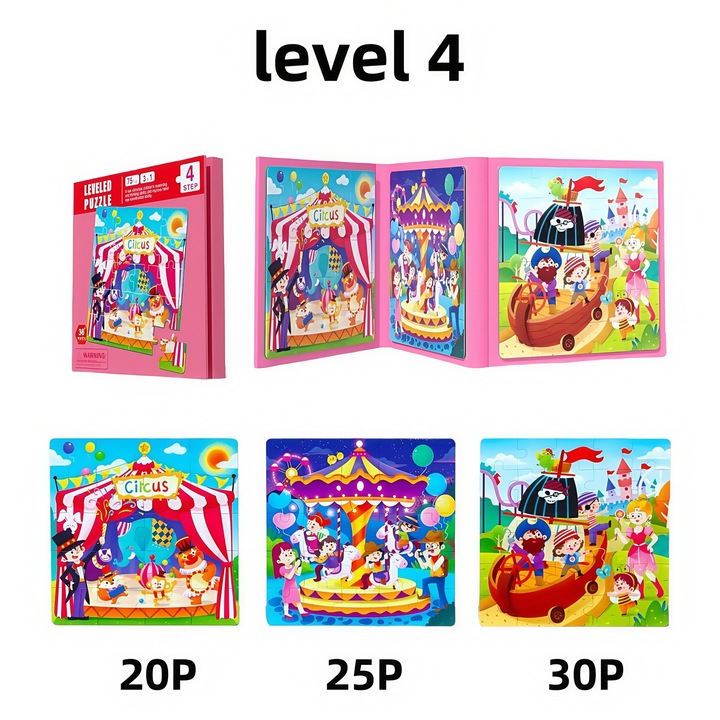 Магнитен пъзел 3 в 1, 75 части, сгъваем дизайн, за пътуване, цветни илюстрации, 7+ години