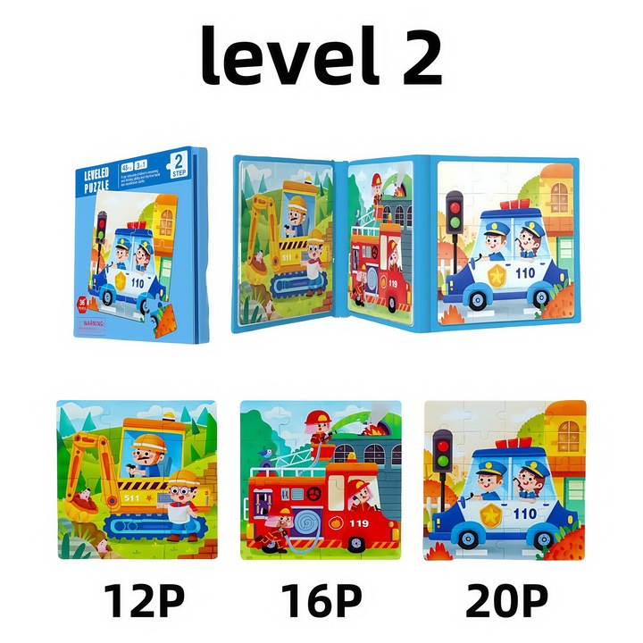 Магнитен пъзел, 3 в 1, 48 части, сгъваем дизайн, за пътуване, цветни илюстрации, за деца над 5 години