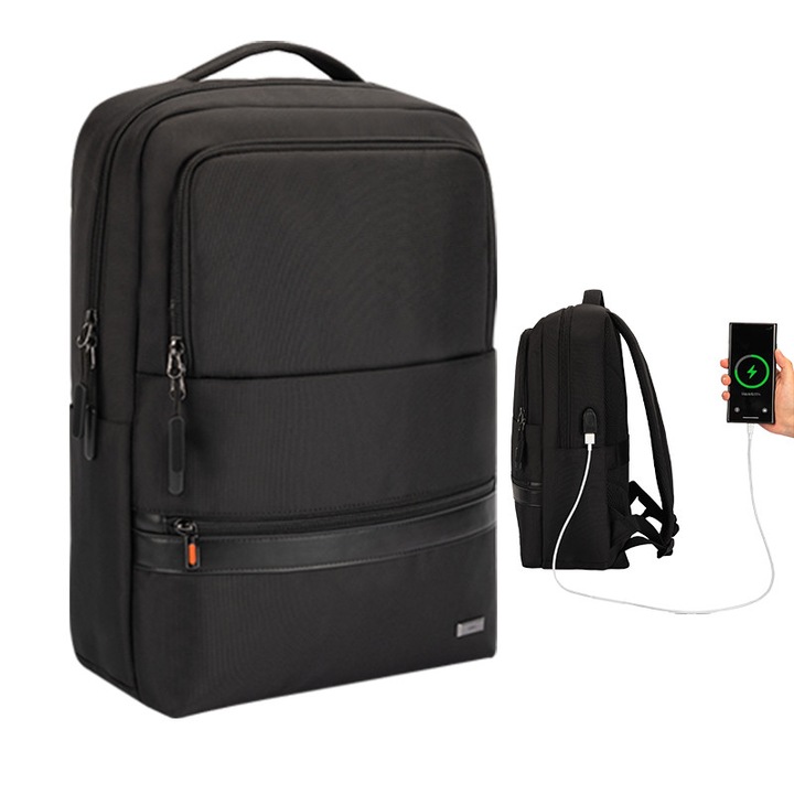 Rucsac de calatorie pentru laptop, Deli, cu port USB, impermeabil, 43.5x29x115cm, negru