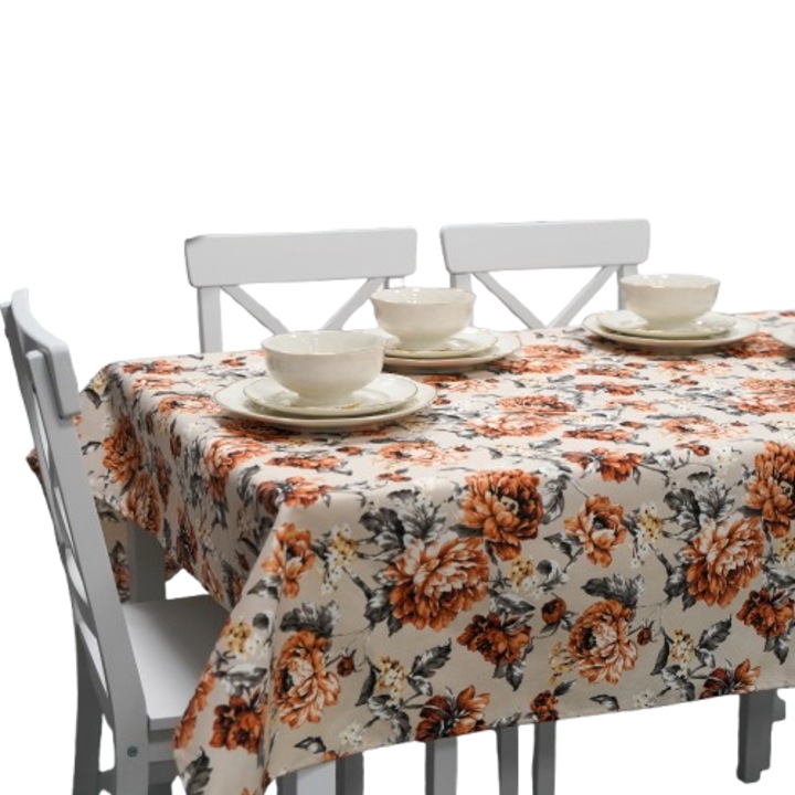 Folteltávolító terítő 100% pamut 160x220 cm, Narancssárga virágok