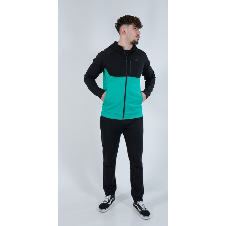 Trening barbati, S-Line, Poliester/Bumbac, Negru/Turcoaz, L