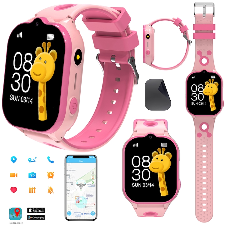 LikeSmart™ KinderCare 52 4G GPS детски смарт часовник, GPS наблюдение, WIFI, 2", HD камера, видеообаждане, SOS бутон, училищен режим, GeoFence, шпионско наблюдение, розов