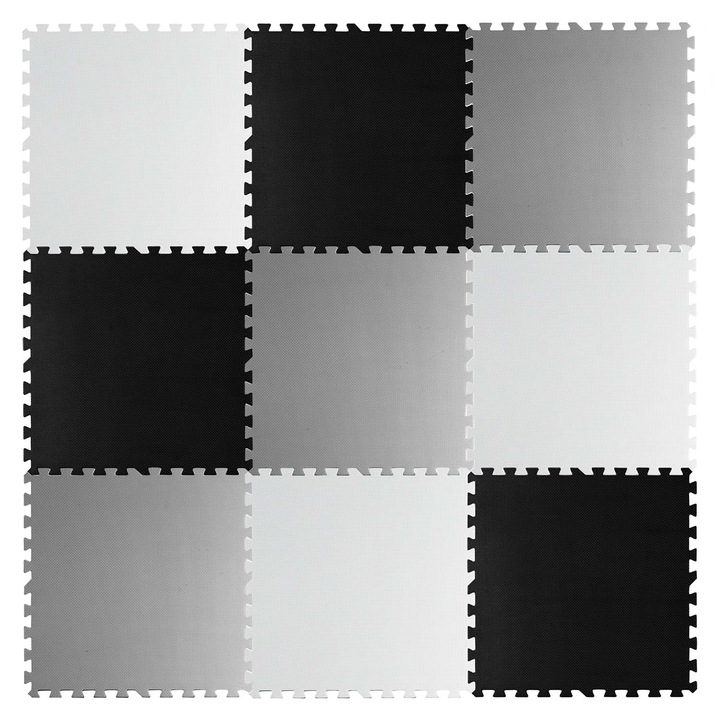 Covoras puzzle mare din spuma, model sah, Ricokids, 180x180cm, 9 bucati