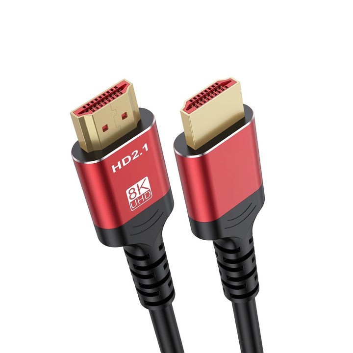 Adapterkábel, TREXORA, HDR 8K@60Hz/4K@144Hz/2K@165Hz, gyors adatátvitel 32.4Gbps, 2m, piros/fekete