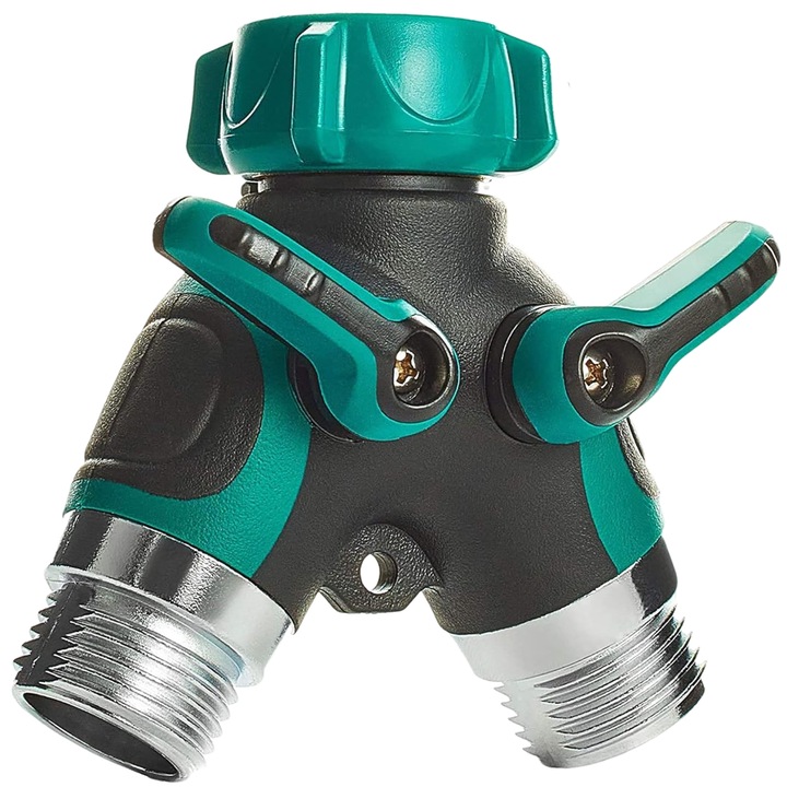 Öntözőcsatlakozó, TREXORA, fém, Y alakú kialakítás, nyomás- és korrózióálló, fekete-zöld