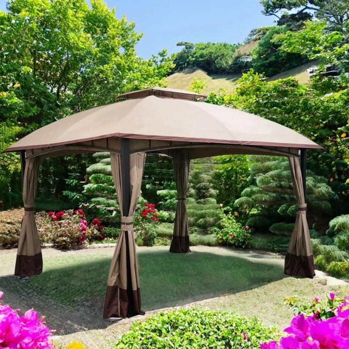 Pavilion gradina, Grandio Mob Atena H2, dreptunghiular, metalic, poliester, maro, 3.6x3m