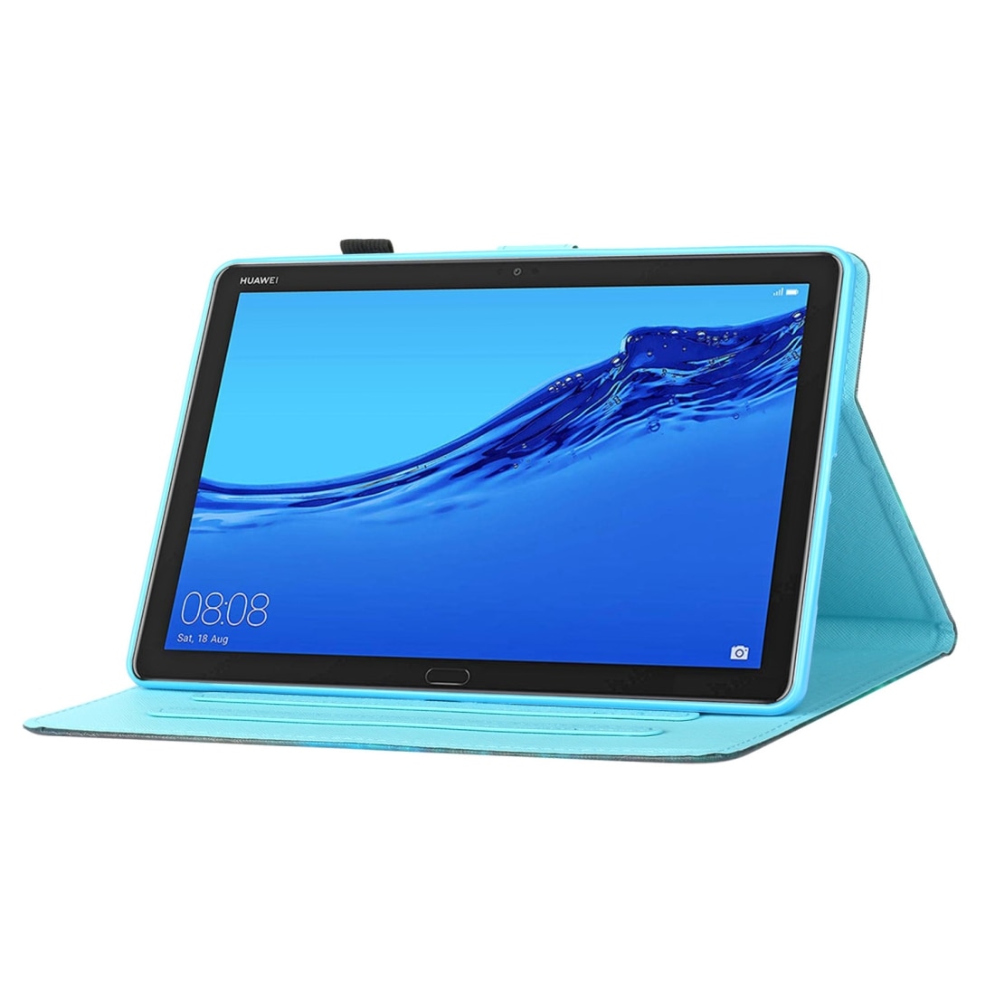 Husa tableta pentru Huawei MediaPad M5 lite, din piele colorata, cu design orizontal si suport, slot pentru carduri, functie sleep/wake, in forma de bufnita