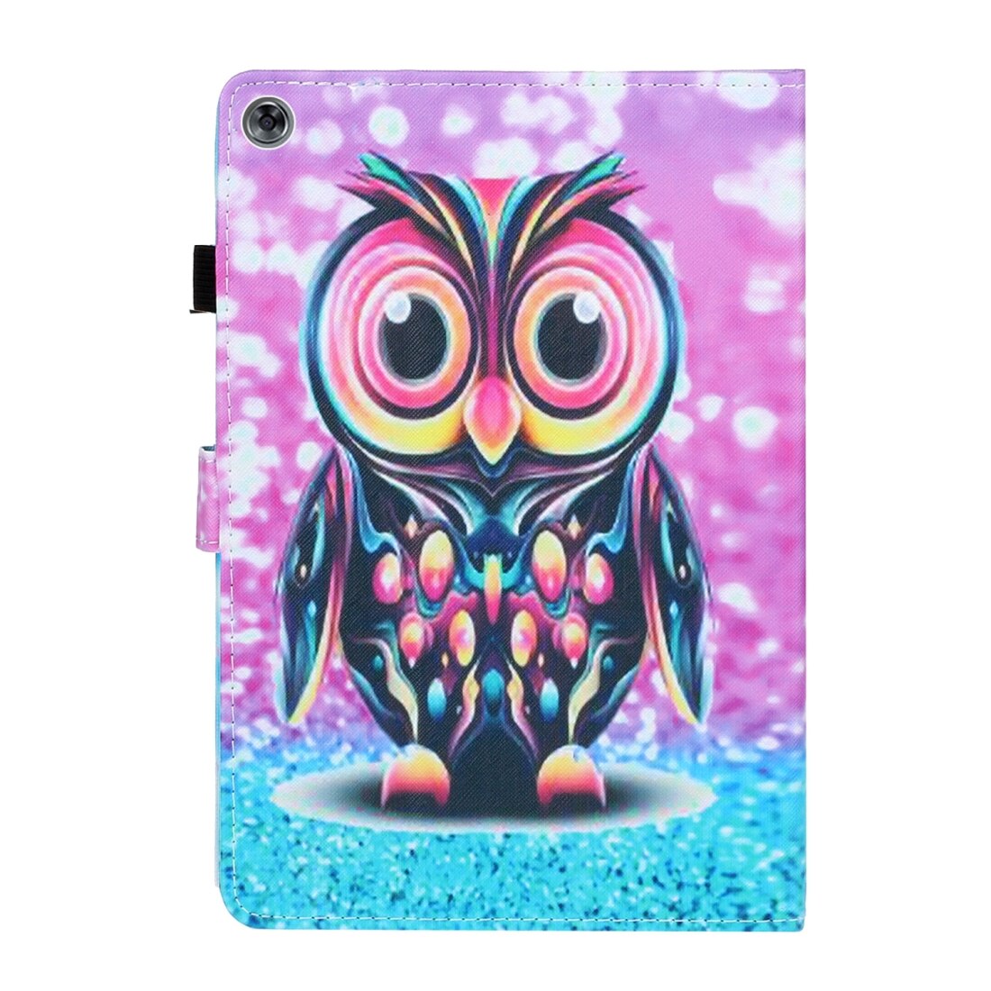 Husa tableta pentru Huawei MediaPad M5 lite, din piele colorata, cu design orizontal si suport, slot pentru carduri, functie sleep/wake, in forma de bufnita