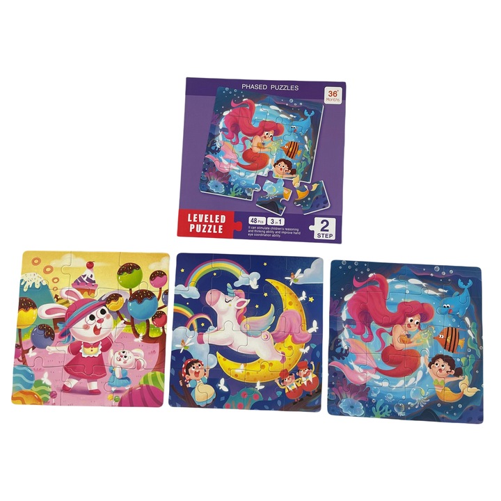 Магнитен пъзел за деца, 3 в 1, 48 части, Многоцветен, 2+ години